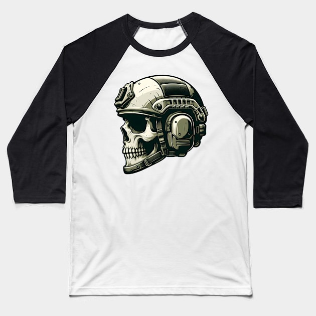 Tactical Skull Dominance Tee: Where Strength Meets Edgy Elegance Baseball T-Shirt by Rawlifegraphic